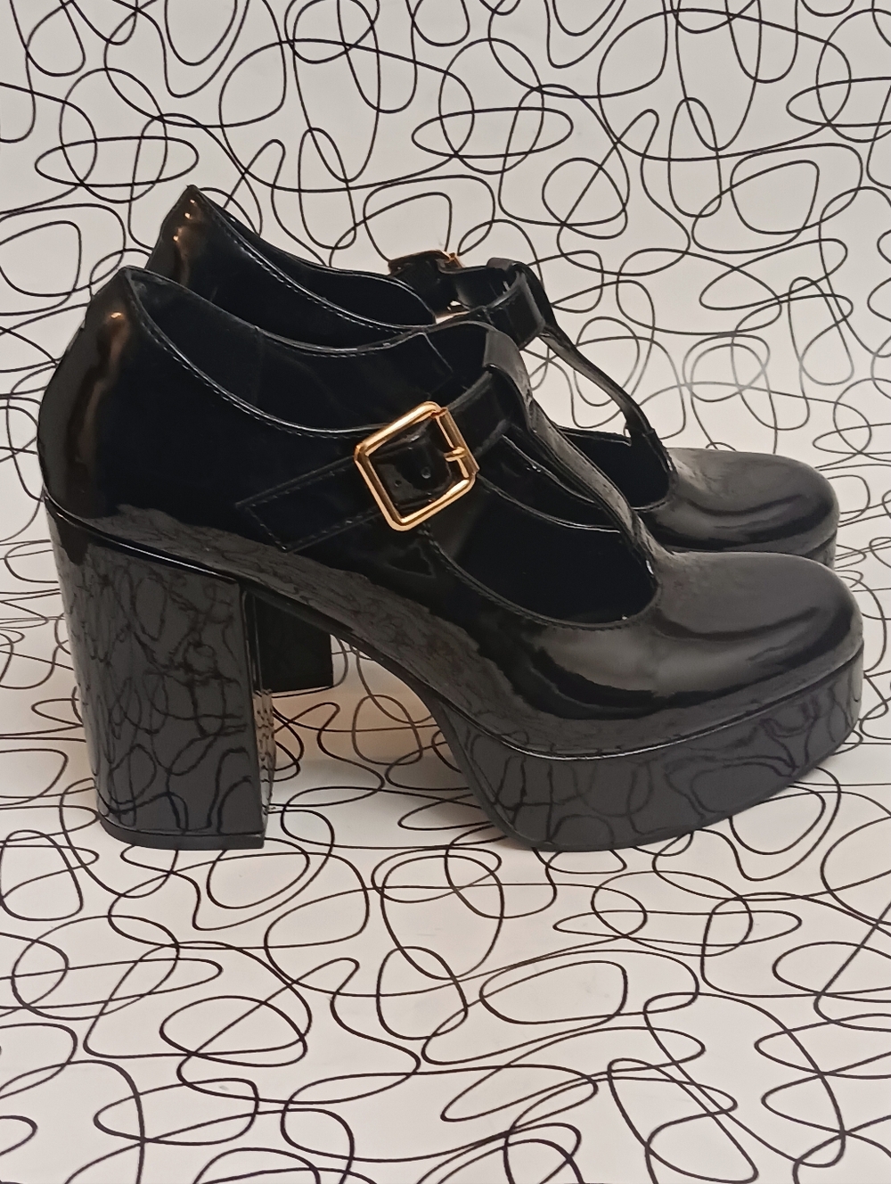 Black Patent Mary Jane Heels - Platform  Women's Dress Shoes Size 7.5 - Picture 4 of 7